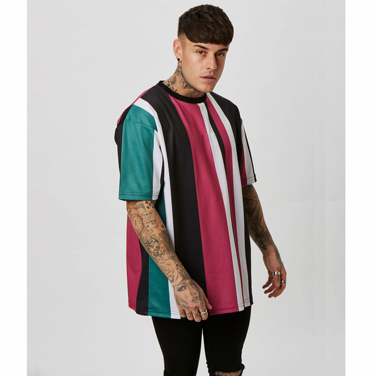 Stripes Printed Casual O-Neck Short Sleeve Tops Men's T-Shirts