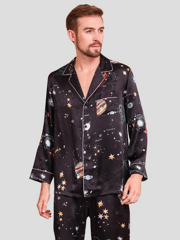 High Quality Universal Printed Men's Silk Pajamas