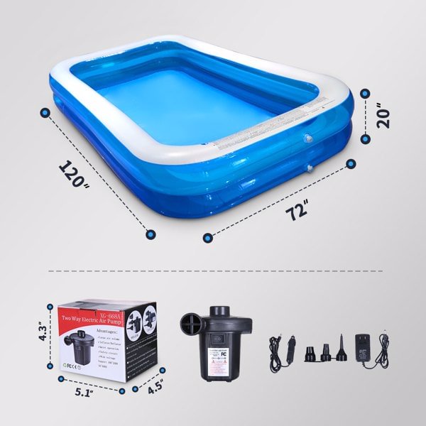 Family Inflatable Swimming Pool with Pump Full-Sized Lounge Pool for Kiddie, Adults - vzzhome