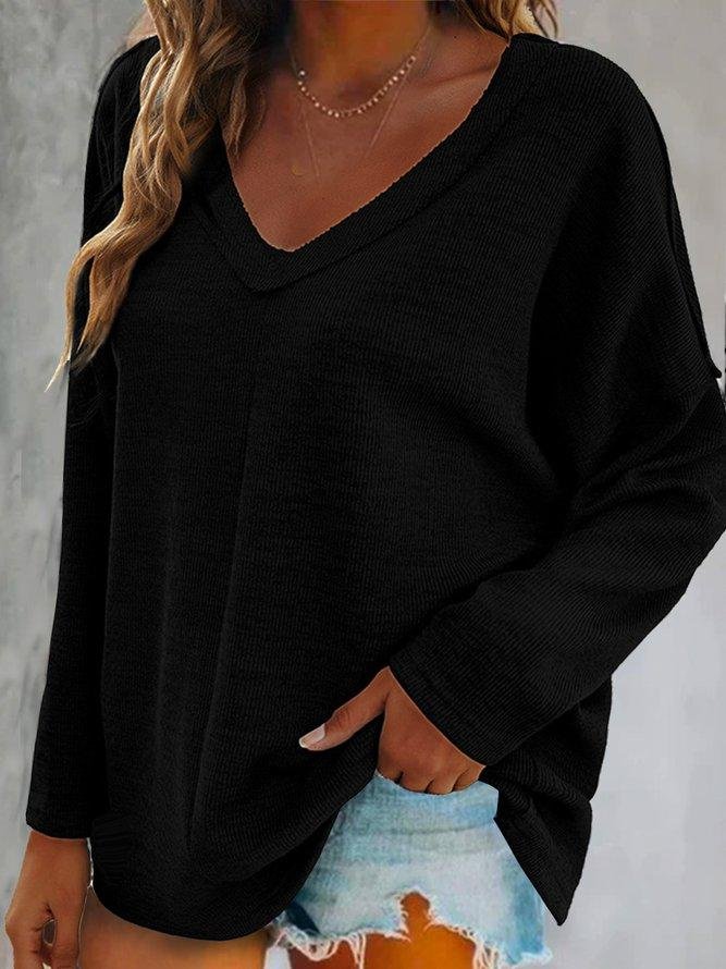 Basics Simple Plain V Neck Loosen Sweater-Corachic