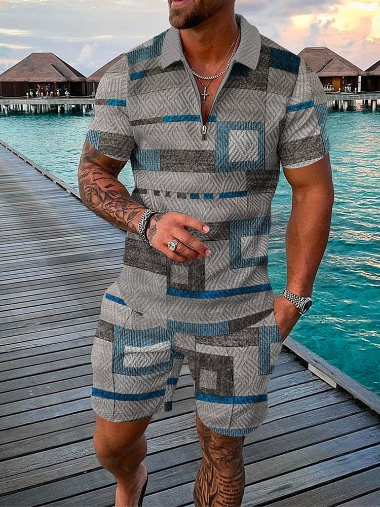 Men's Geometric Print Fashion Vacation Suit