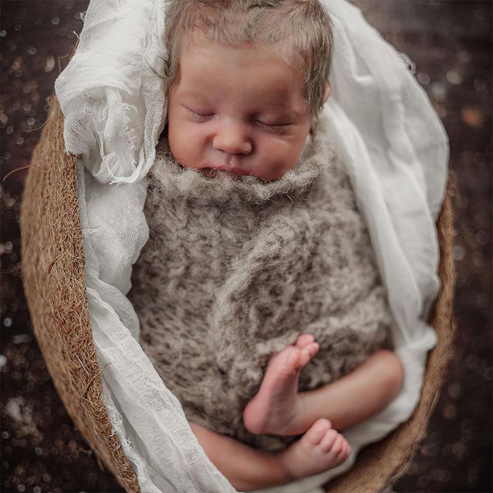 Mini Reborn Sleeping Silicone Baby 12'' Lifelike Newborn Reborn Baby Doll Boy, Soft Touch Toy Robert