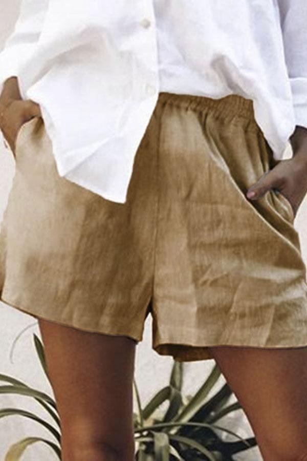 Women's Pockets Solid Summer Casual Linen Short Pants