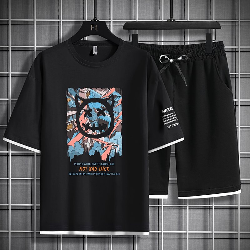 Harajuku Devil Smiley Print Casual Suit / Techwear Club / Techwear
