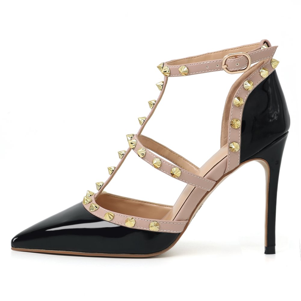 100mm Rivets Studs Summer Strappy Shoes Party Wedding Black Sandals-vocosishoes