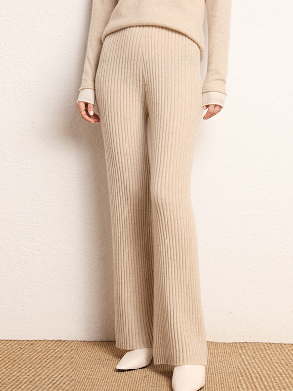 Vertical Stripes Cashmere Blend Wool Pants-Real Silk Life