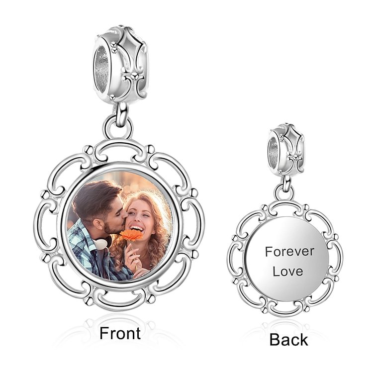 925 Sterling Silver Round Shaped  Photo Charm