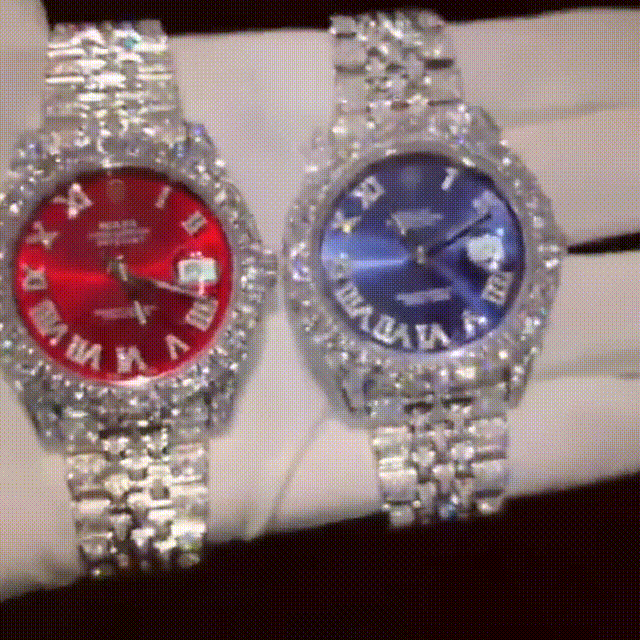 Vessful Mens Hip Hop Red&Blue Bling Iced out Watch-VESSFUL