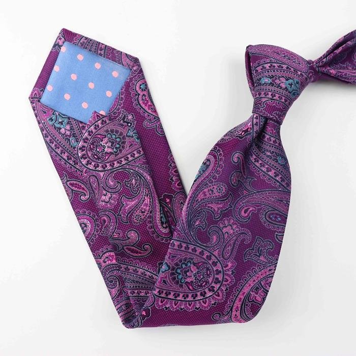 Cravate en soie violette à motif cachemire-Soie Plus