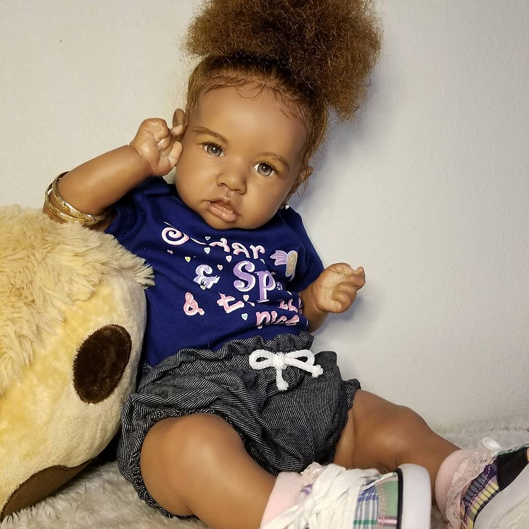  20'' African American Black Hair Handmade Silicone Vinyl Reborn Baby Doll Girl Awake Lorelei With Heartbeat💖 & Sound🔊 - Reborndollsshop.com-Reborndollsshop®