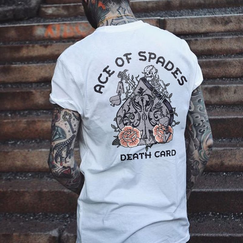 Cloeinc    Ace Of Spades Death Card Skull Vine Printed Men's T-shirt - Cloeinc