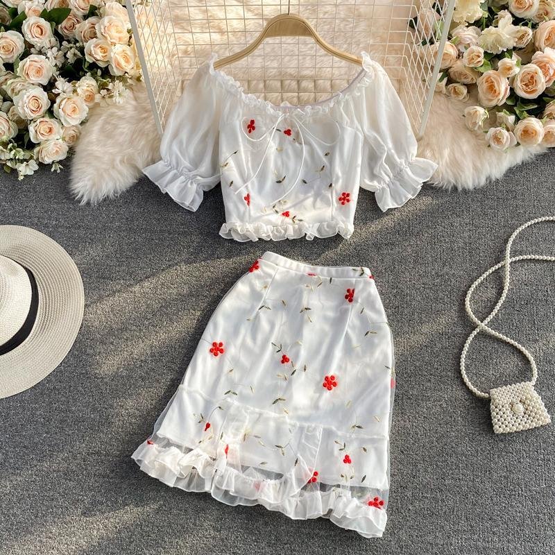 Floral Embroidery Two-Piece Set P11806
