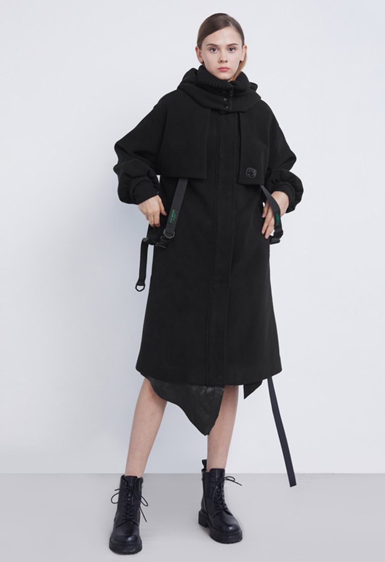 SDEER Black Long Coat With High Collar