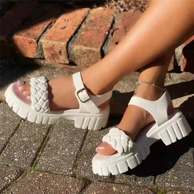 Buckle Chunky Heel Platform Sandals