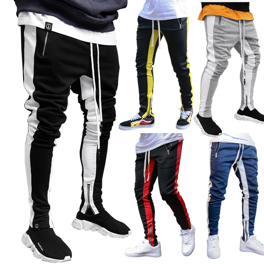 Casual Men Contrast Color Jogger Pants With zippers
