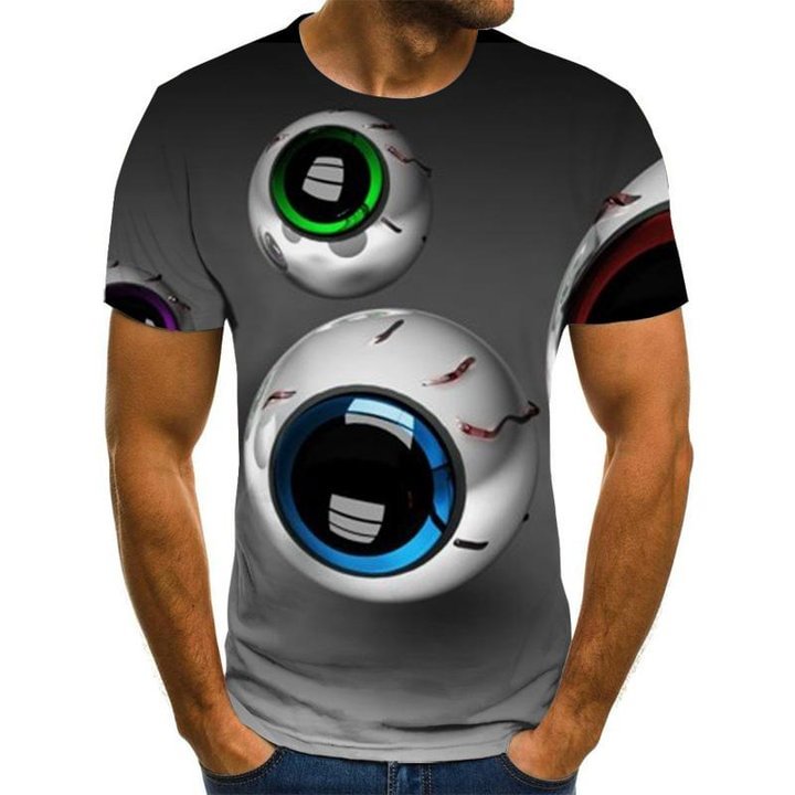 3D Eyeball Pattern Summer Short Sleeve Tops Men's T-Shirts-VESSFUL
