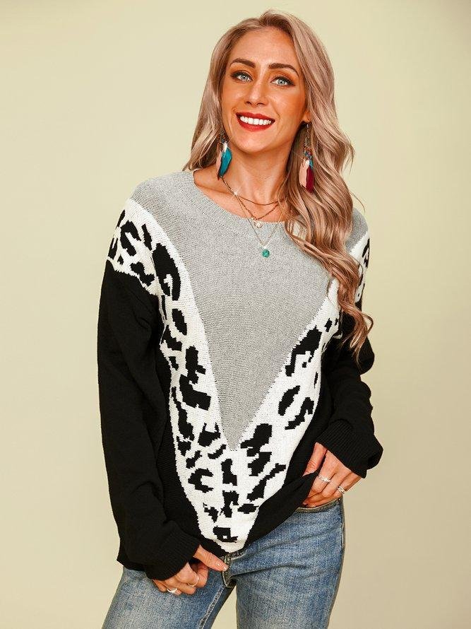 Acrylic Casual Long Sleeve Leopard Sweater-Corachic