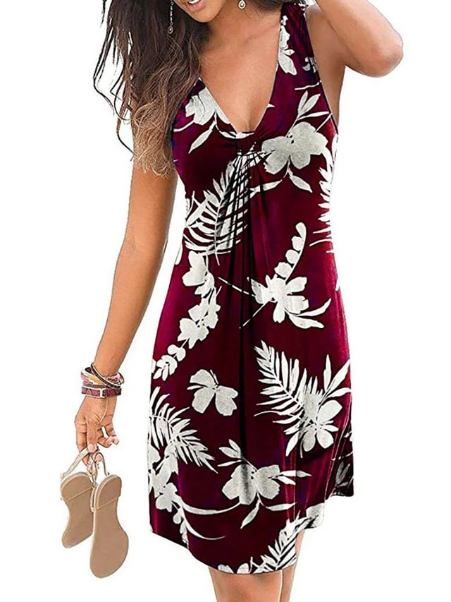 Large Size Dress Spring/Summer New Feminine V-neck Print Dress-Corachic