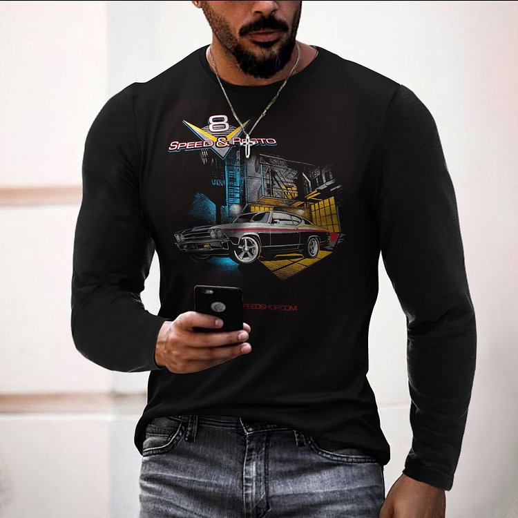 BrosWear Black Cool Car Long Sleeve T-Shirt