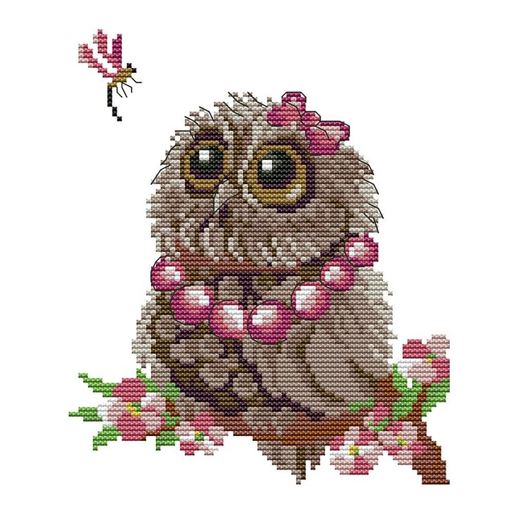 (14Ct/11Ct Counted/Stamped) Owl And Bamboo Dragonfly - Cross Stitch Kit 19*22CM