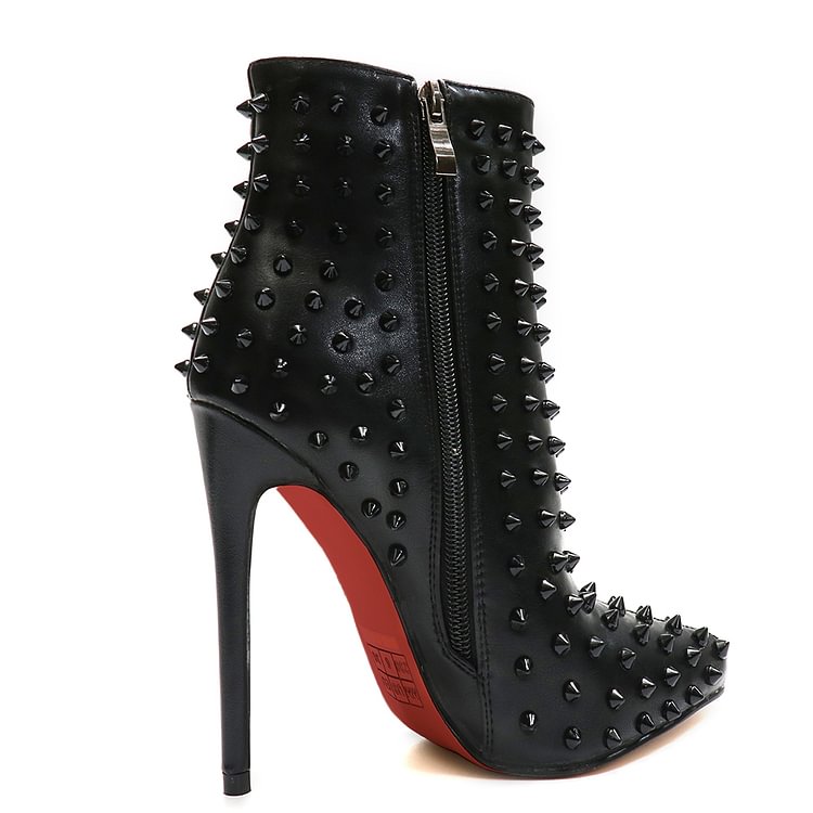 4.72" Women's Ankle Boots with Rivets Closed Pointed Toe Stilettos Boots