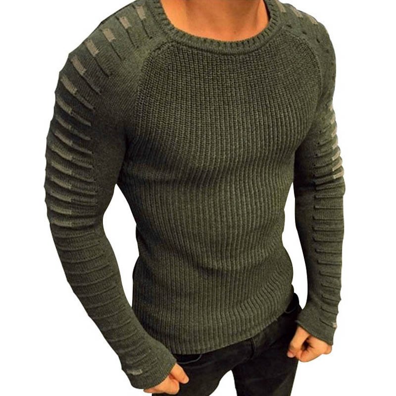 Autumn Winter Casual Solid Pullover Men's Crew Neck Knitted Sweaters-VESSFUL
