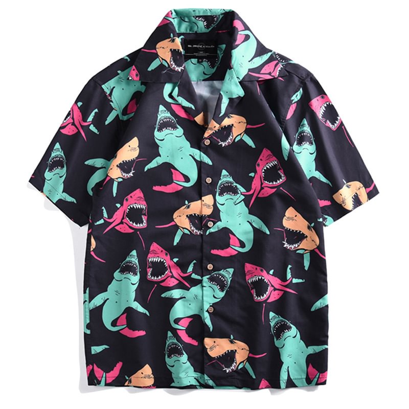 Summer Ocean Shark Printed Shirt / Techwear Club / Techwear
