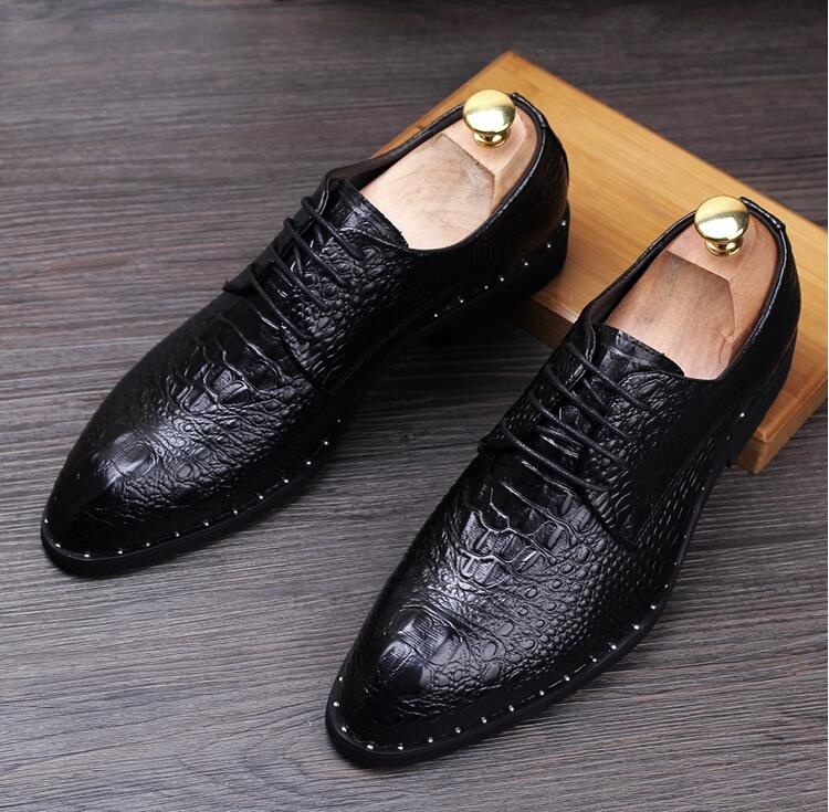 2019 Gunuine Leather Men's Crocodile Shoes Men Winklepicker Lace Up