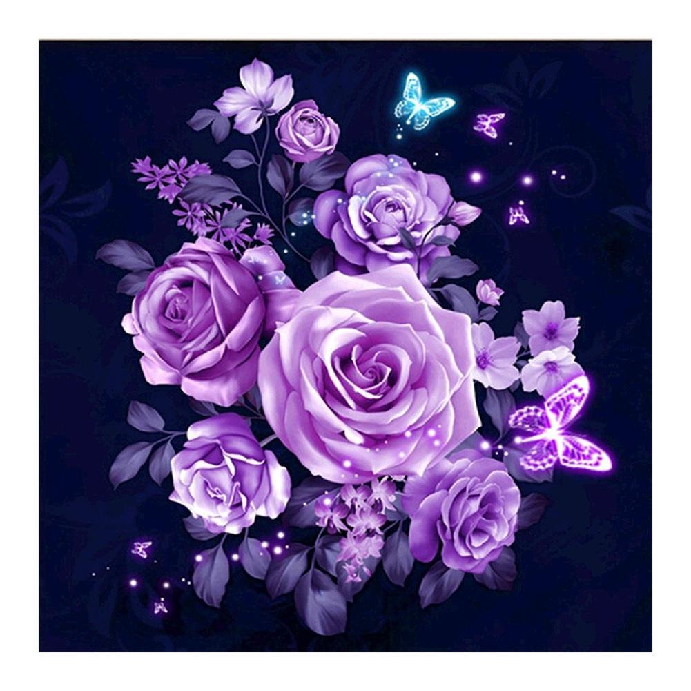 Full Round Diamond Painting Purple Rose Home Decor (30*30cm)