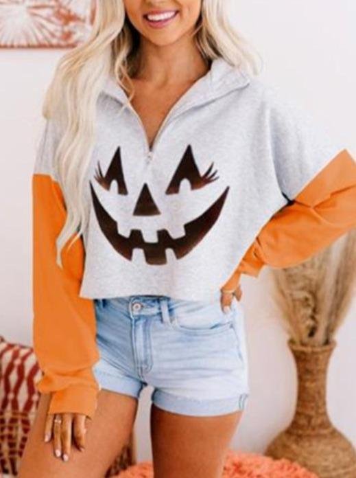 Halloween Printing Round Neck Pullover Sweater