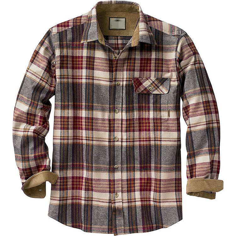 BrosWear Men's Colorblock Check Long Sleeve Shirt