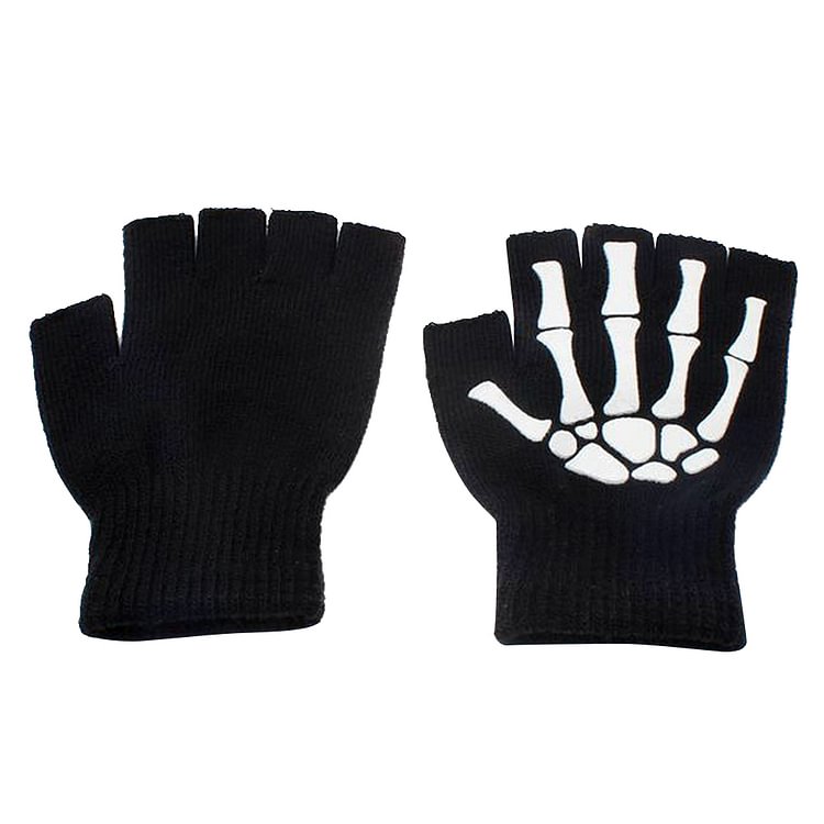 Knitting Gloves Women Men Half Finger Skeleton Cycling Mittens Hand Warmer