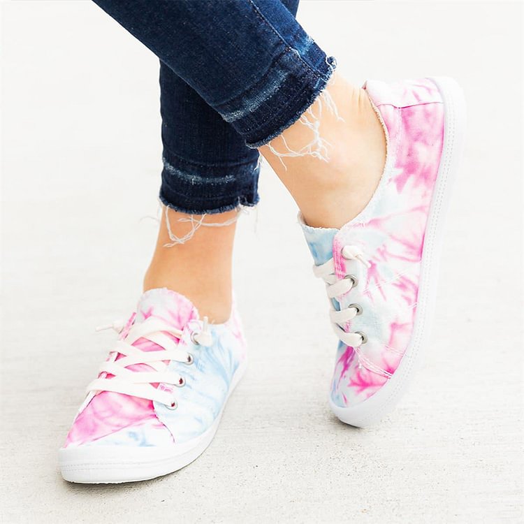 Women's Tie Dye Canvas Lace-up Flat Heel Sneakers