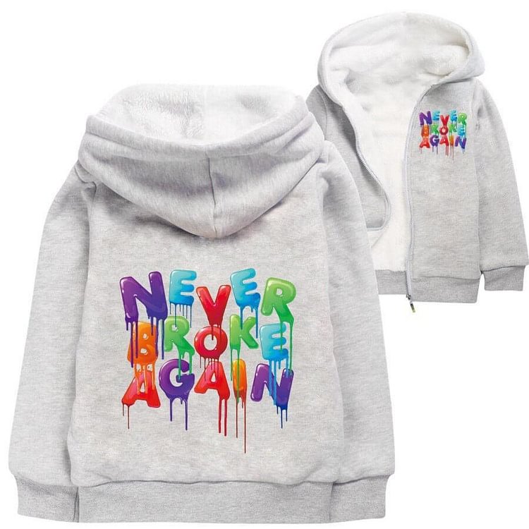 Mayoulove Never Broke Again Print Girls Boys Fleece Lined Cotton Hooded Jacket-Mayoulove