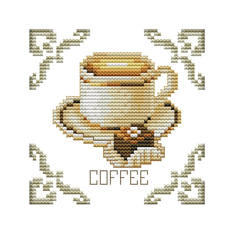 (14Ct/11Ct Counted/Stamped) Coffee And Dessert - Cross Stitch Kit 15*15CM