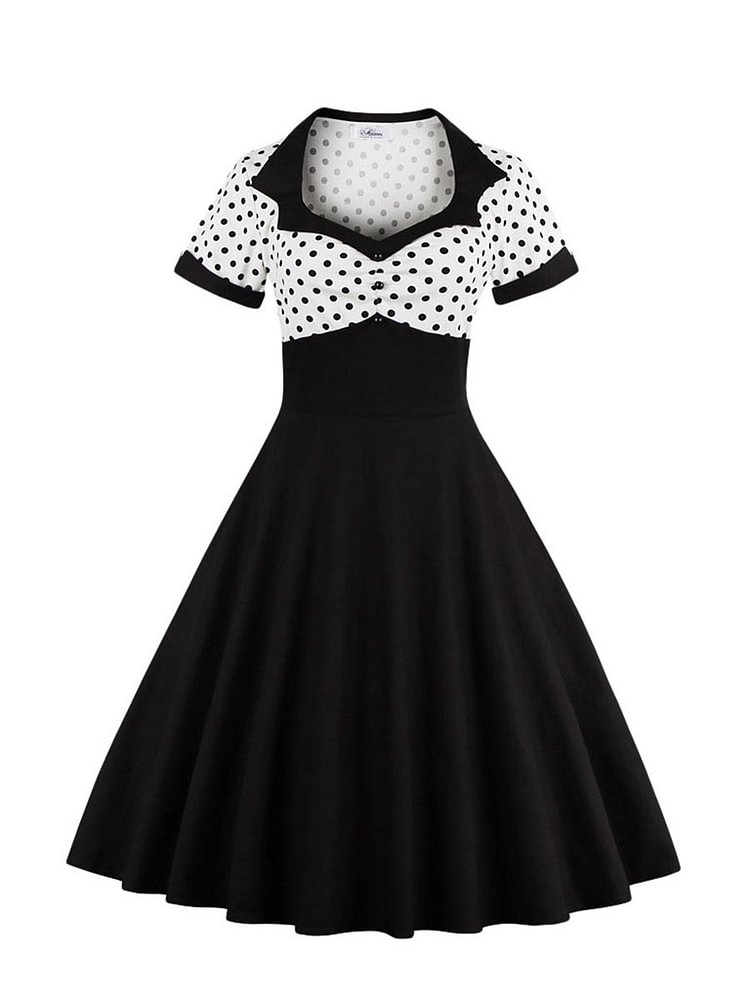 Mayoulove Aline Dress Short Sleeve Polka Dot Vintage Dress for Women-Mayoulove