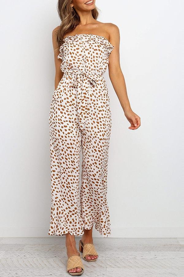 Womens Floral Printed Bandeau Jumpsuit(With Belt)-Allyzone-Allyzone
