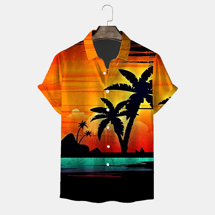 BrosWear Men'S Coconut Print Short Sleeve Shirt