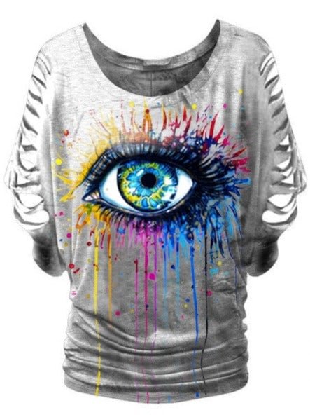 Colorful Eye Printed Hollow-Out Top