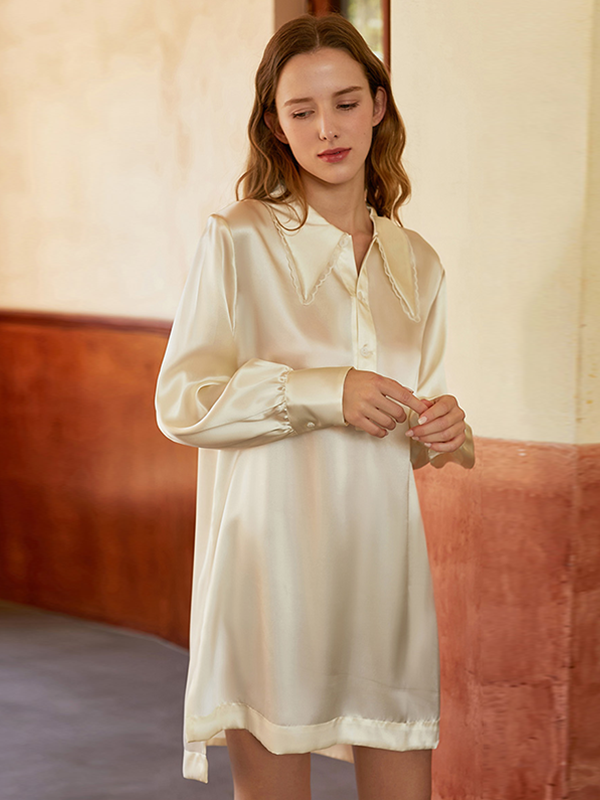 Shirt Style Vintage Silk Nightgown-Real Silk Life