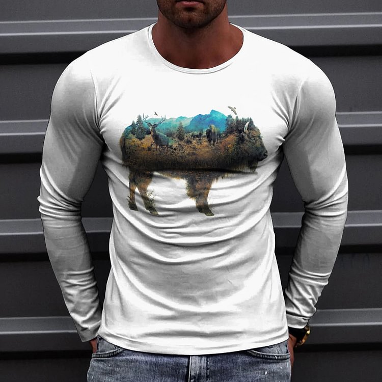 BrosWear Crew Neck Love Forest Animals Long Sleeve T-Shirt