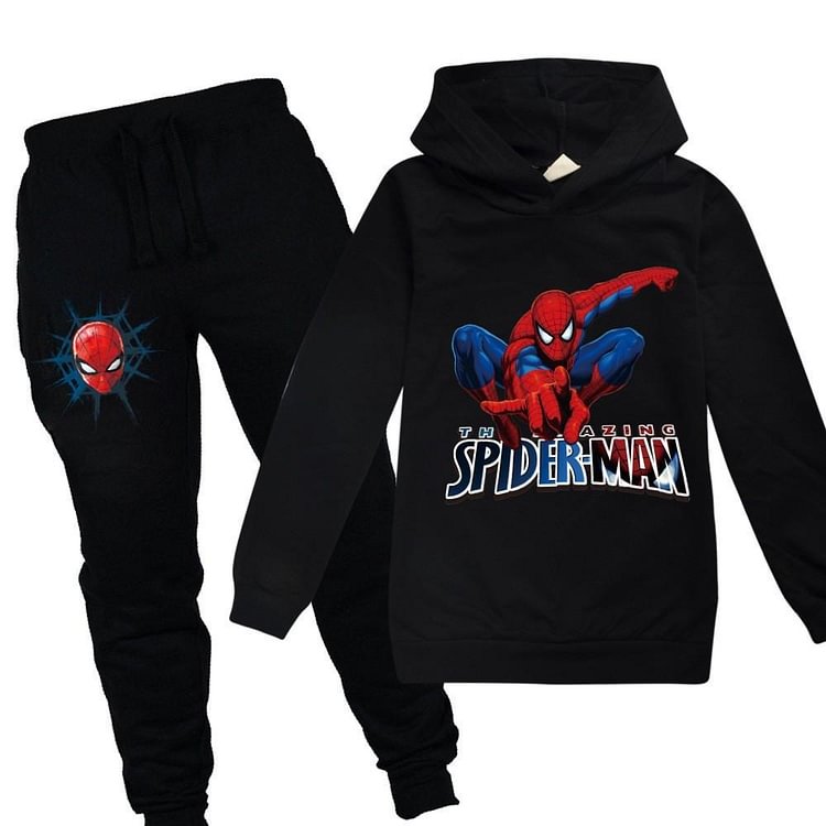 Mayoulove The Amazing Spiderman Print Girls Boys Cotton Hoodie N Sweatpants Suit-Mayoulove