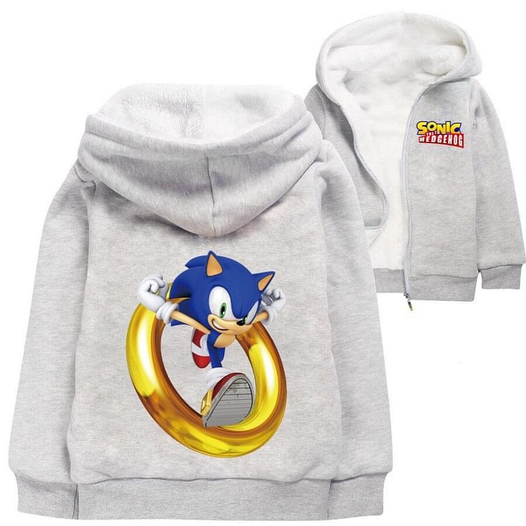 Mayoulove Sonic The Hedgehog Print Girls Boys Fleece Lined Cotton Hooded Jacket-Mayoulove