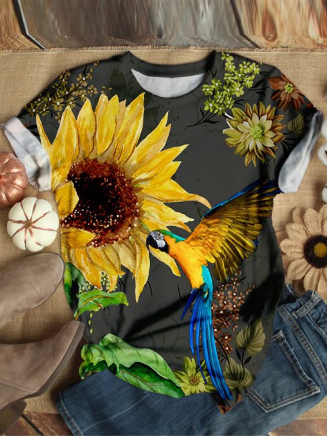 Bird Casual Floral-Print Shirts & Tops-Corachic