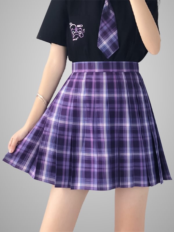 Harajuku Style Dark Academia Preppy Pleated Purple Plaid Skirts