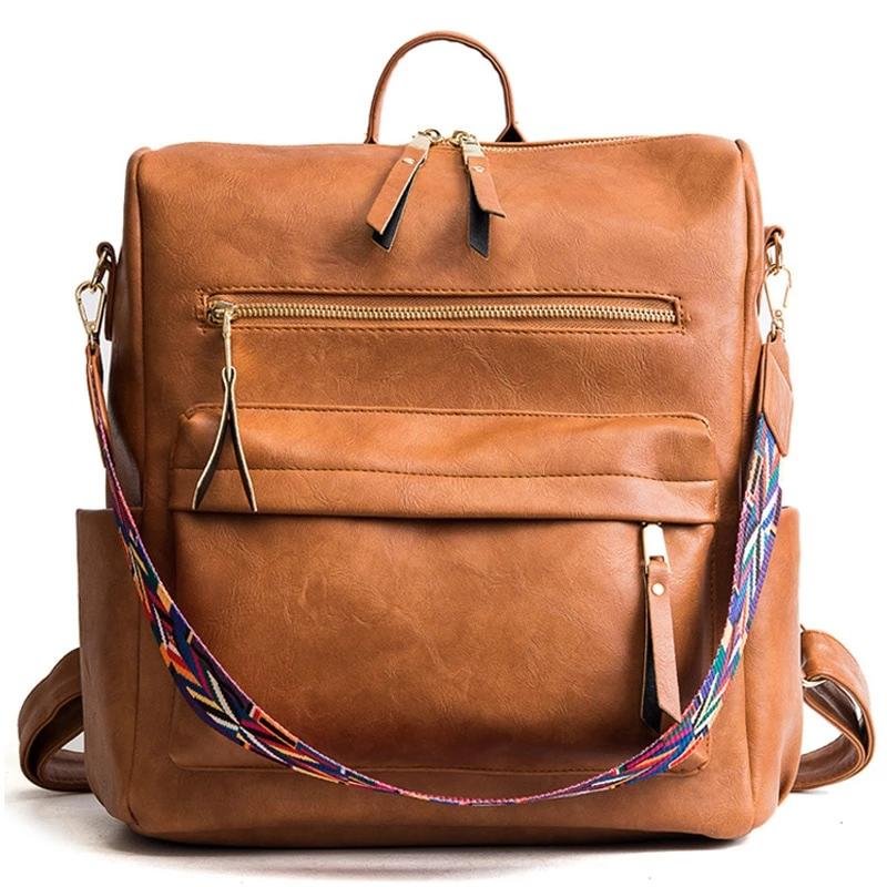 Vintage Large Faux Leather Travel Backpack、、sdecorshop