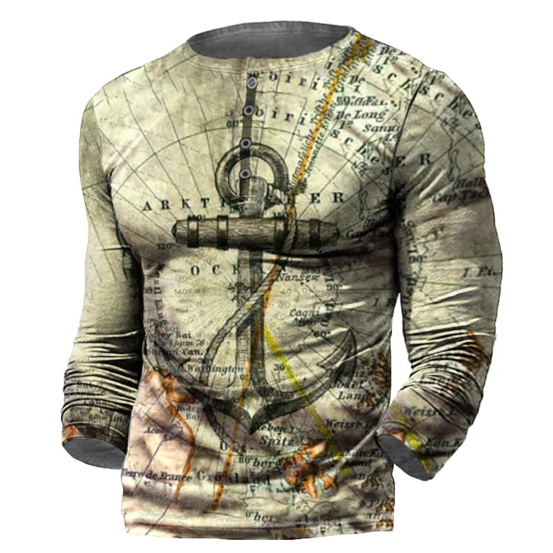 Men's outdoor nautical print long-sleeved Henry Shirt / [viawink] /