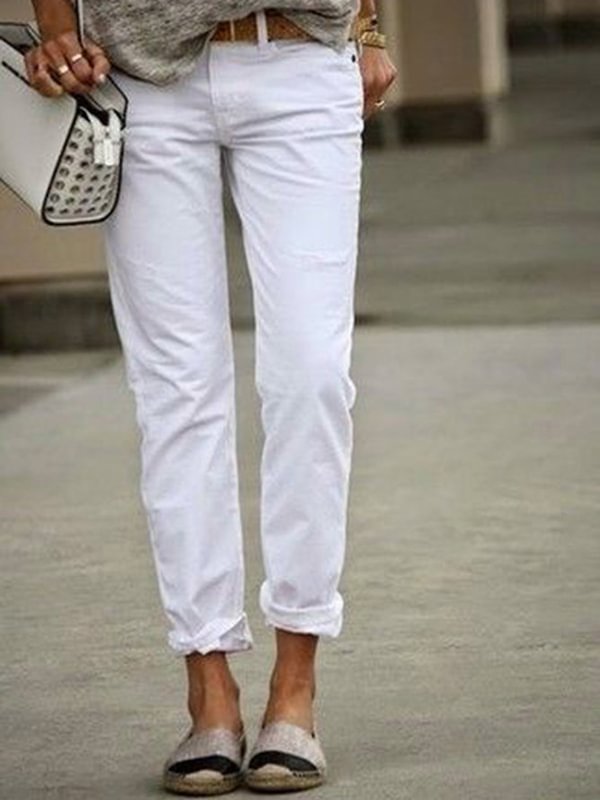Sheer summer linen casual plain-colored trousers