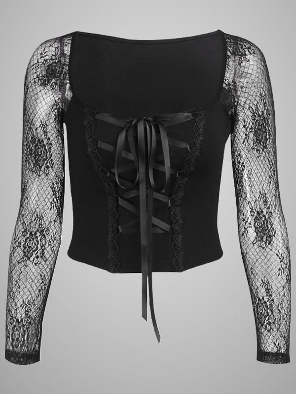 Goth Paneled Lace Bandaged Slim Shirt
