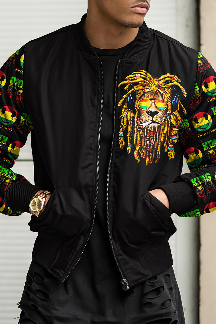 Tiboyz Fashion Reggae Lion Print Baseball Jacket